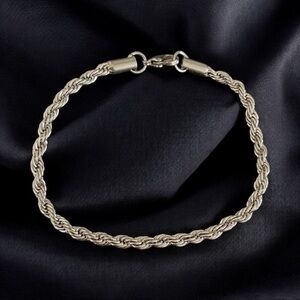 ROPE STAINLESS STEEL 5MM BRACELET- SILVER - 7.5 INCHES IN LENGTH
